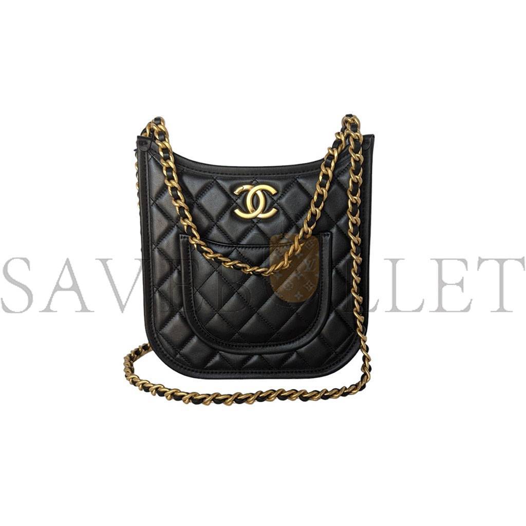 Ch*el master black calfskin quilted cc crossbody hobo handbag as4532 (24*20*6cm)